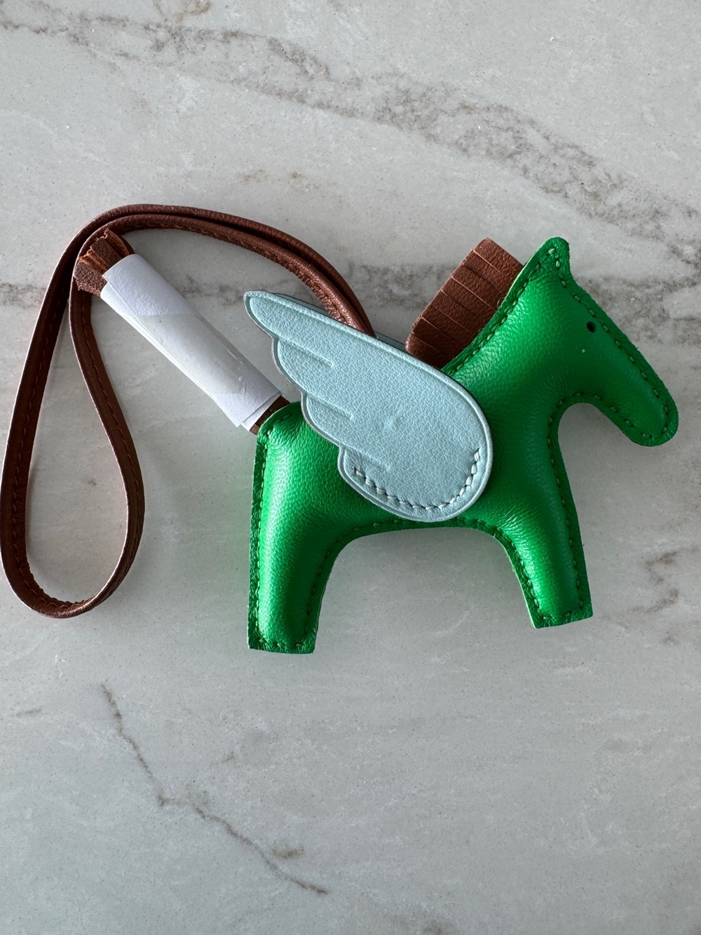 Luxury 100% Handmade Lamb Leather Horse Charm with Baby Blue Wings